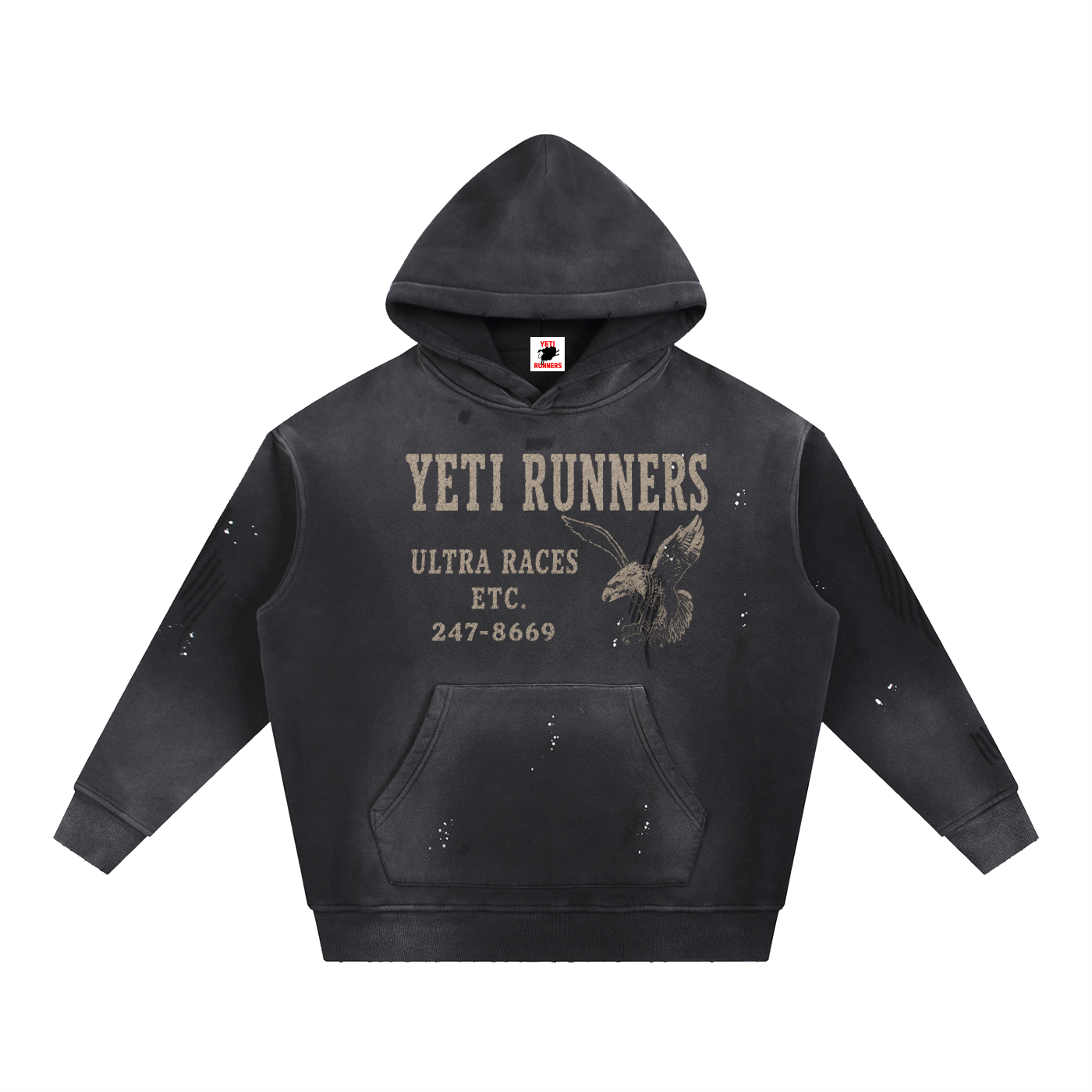 Vintage Washed Frayed Fleece Hoodie